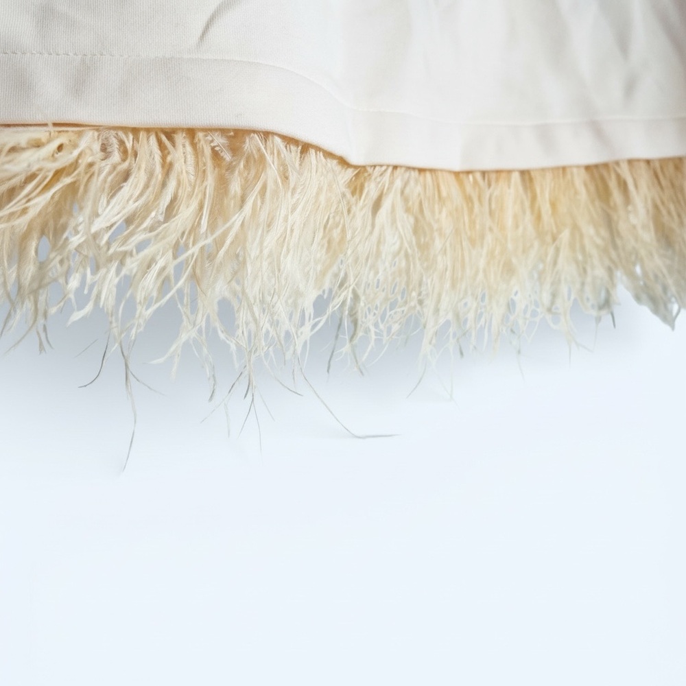 Elegant Cream Mini Skirt with Feathered Hem - Picture 3 of 5